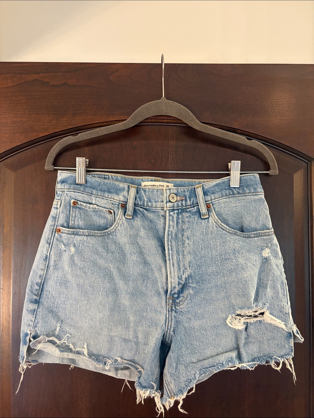 Light Blue Distressed Denim Shorts -Abercrombie & Fitch